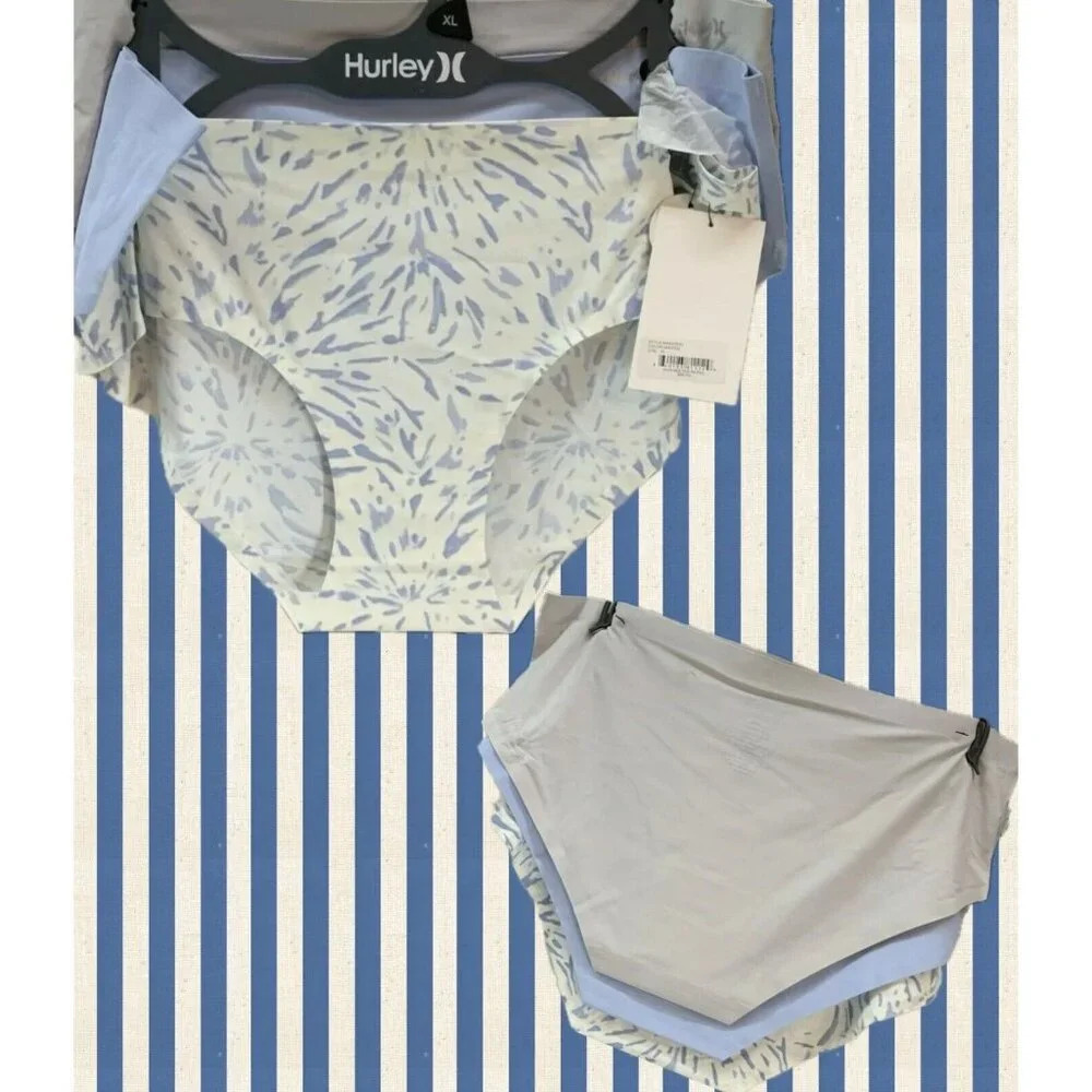 Hurley XL Logo Blue-Gray-White Print Soft Bonded Finish Hipster Panties-3 Pk